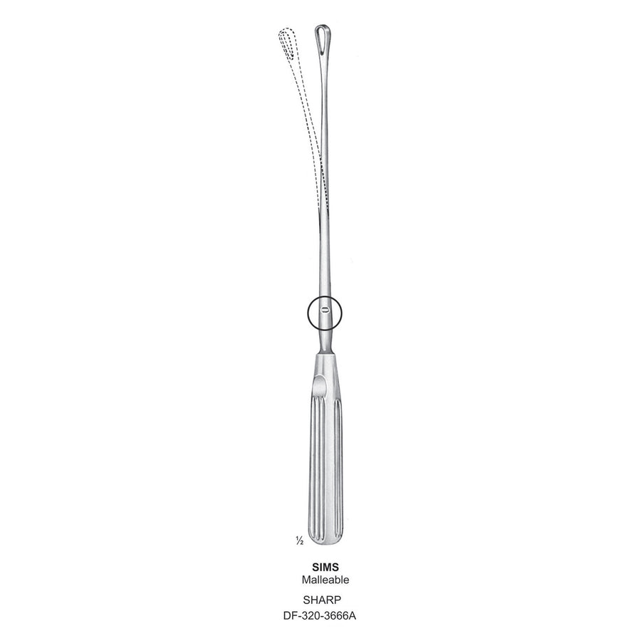Sims Uterine Curettes , Malleable, Sharp, Fig.2, 7mm 30.5cm (DF-320-3666A) by Dr. Frigz
