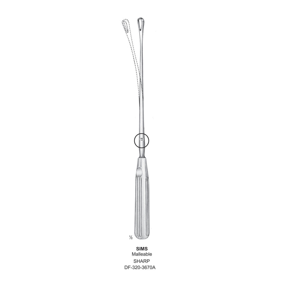 Sims Uterine Curettes , Malleable, Sharp, Fig.6, 14mm 31.5cm (DF-320-3670A) by Dr. Frigz