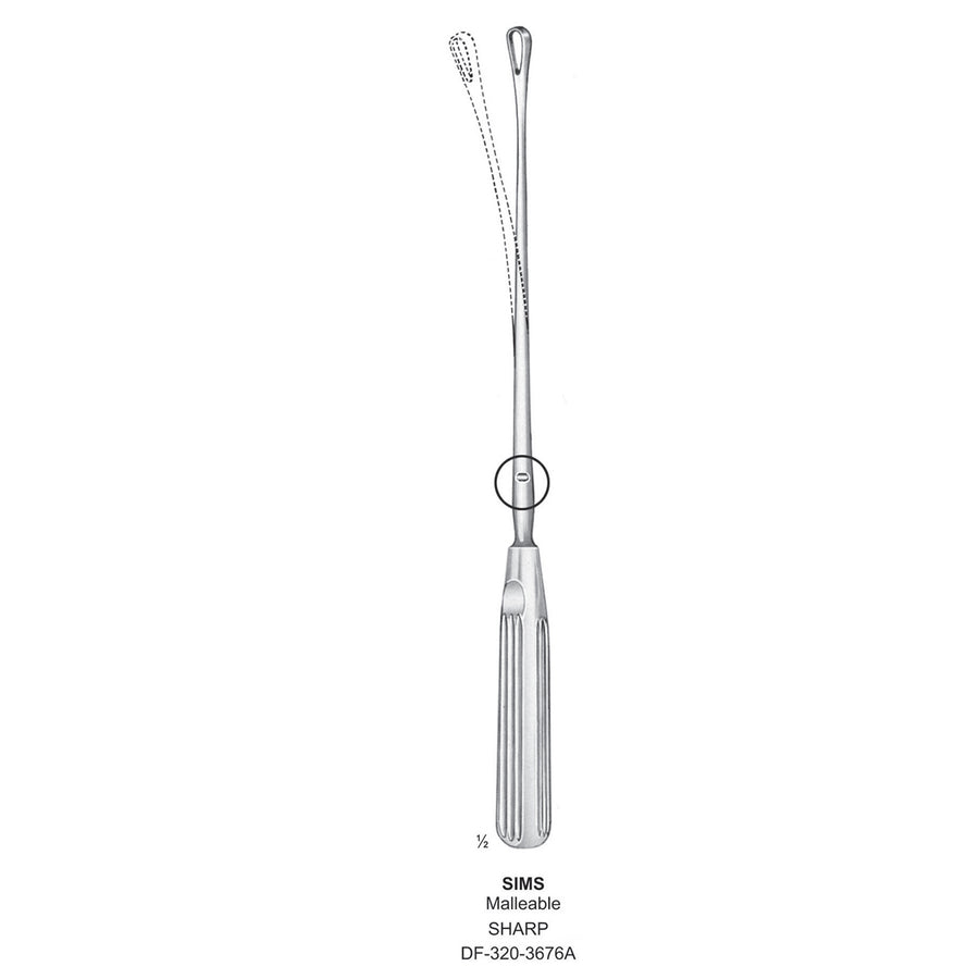 Sims Uterine Curettes , Malleable, Sharp, Fig.12, 23mm 32cm (DF-320-3676A) by Dr. Frigz