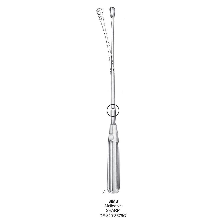 Sims Uterine Curettes , Malleable, Sharp, Fig.14, 30mm 34.5cm (DF-320-3676C) by Dr. Frigz
