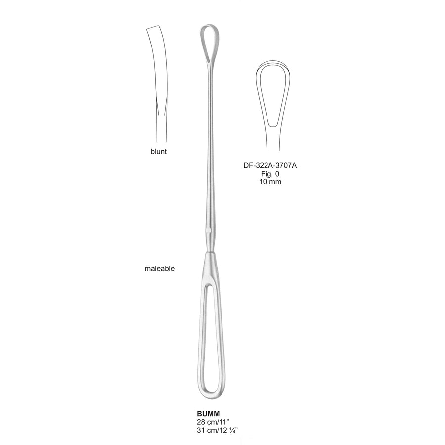 Bumm Uterine Curettes Fig.0, 10mm , 31Cm, Blunt, Malleable (DF-322A-3707A) by Dr. Frigz