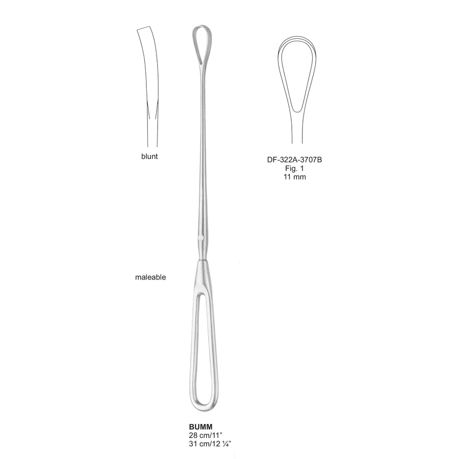 Bumm Uterine Curettes Fig.1, 11mm 31Cm, Blunt, Malleable (DF-322A-3707B) by Dr. Frigz