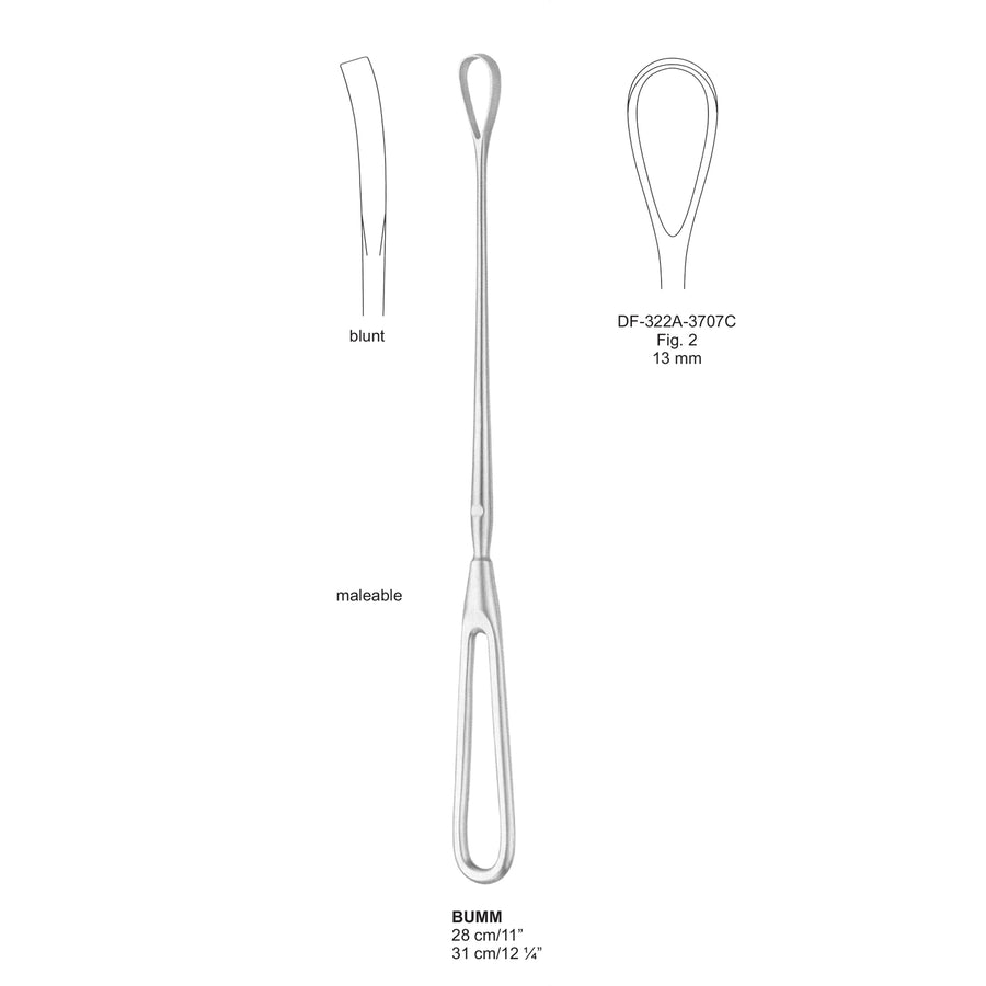 Bumm Uterine Curettes Fig.2, 13mm 31Cm, Blunt, Malleable (DF-322A-3707C) by Dr. Frigz