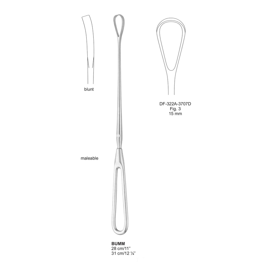 Bumm Uterine Curettes Fig.3, 15mm 31Cm, Blunt, Malleable (DF-322A-3707D) by Dr. Frigz
