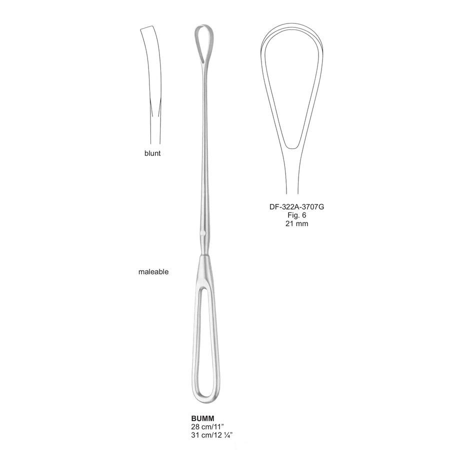Bumm Uterine Curettes Fig.6, 21mm 31Cm, Blunt, Malleable (DF-322A-3707G) by Dr. Frigz