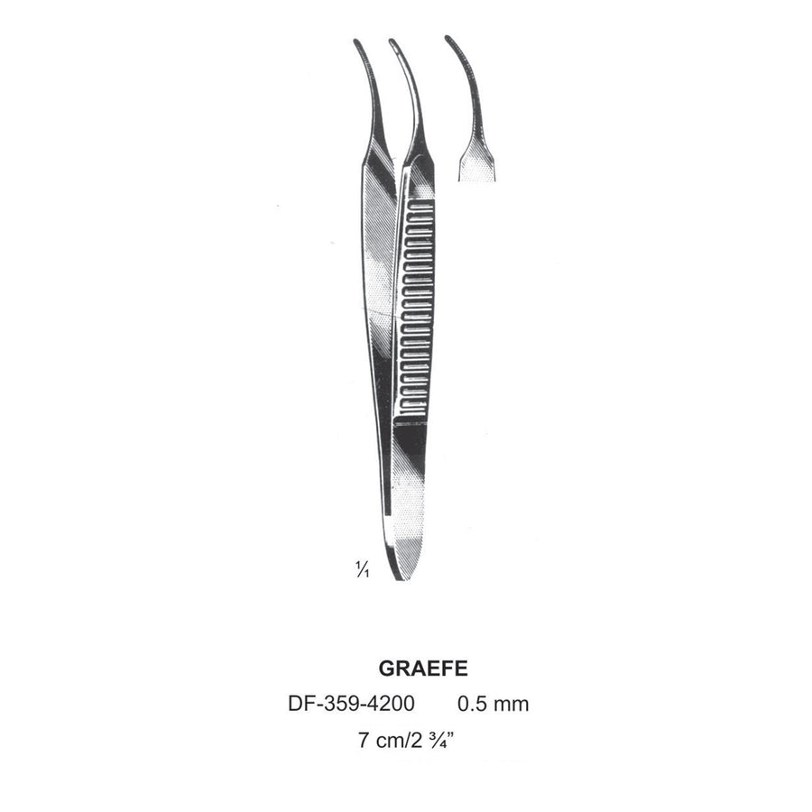 Graefe Iris Forceps, 7Cm, Curved, Dia 0.5mm  (DF-359-4200) by Dr. Frigz
