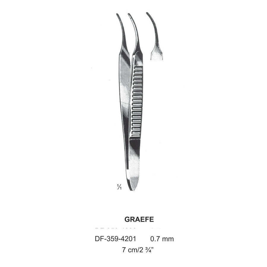 Graefe Iris Forceps, 7Cm, Curved, Dia 0.7mm  (DF-359-4201) by Dr. Frigz