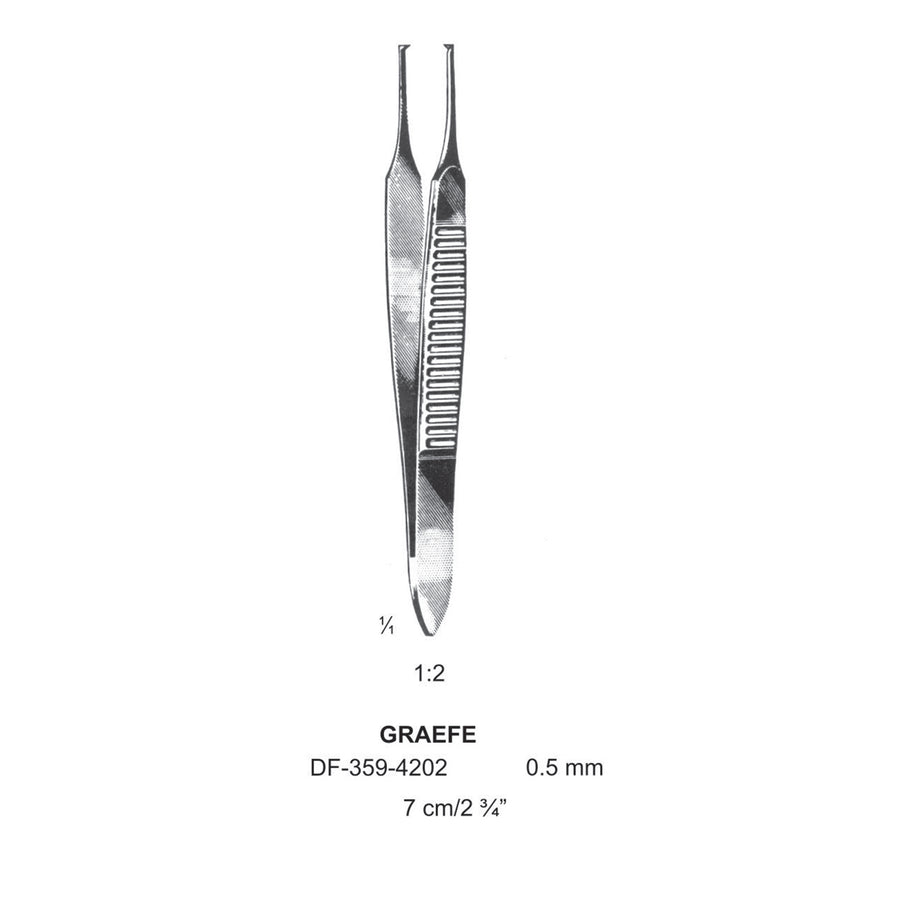 Graefe Iris Forceps, 7Cm, Straight, 1X2 Teeth, Dia 0.5mm  (DF-359-4202) by Dr. Frigz