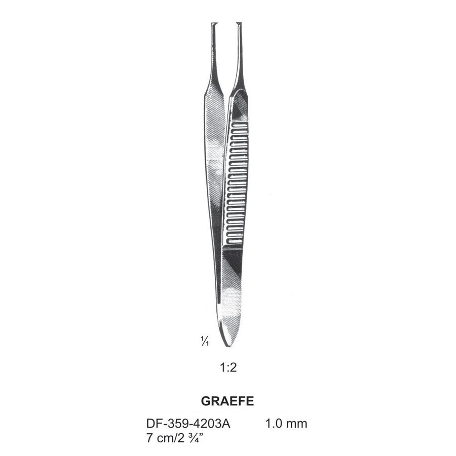 Graefe Iris Forceps, 7Cm, Straight, 1X2 Teeth, Dia 1.0mm  (DF-359-4203A) by Dr. Frigz