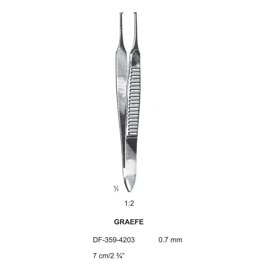 Graefe Iris Forceps, 7Cm, Straight, 1X2 Teeth, Dia 0.7mm  (DF-359-4203) by Dr. Frigz