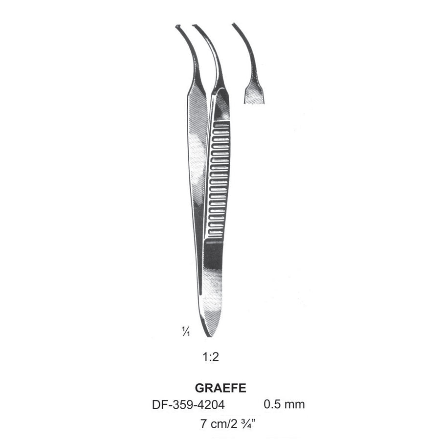 Graefe Iris Forceps, 7Cm, Curved, 1X2 Teeth, Dia 0.5mm  (DF-359-4204) by Dr. Frigz