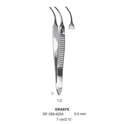 Graefe Iris Forceps, 7Cm, Curved, 1X2 Teeth, Dia 0.5mm  (DF-359-4204)
