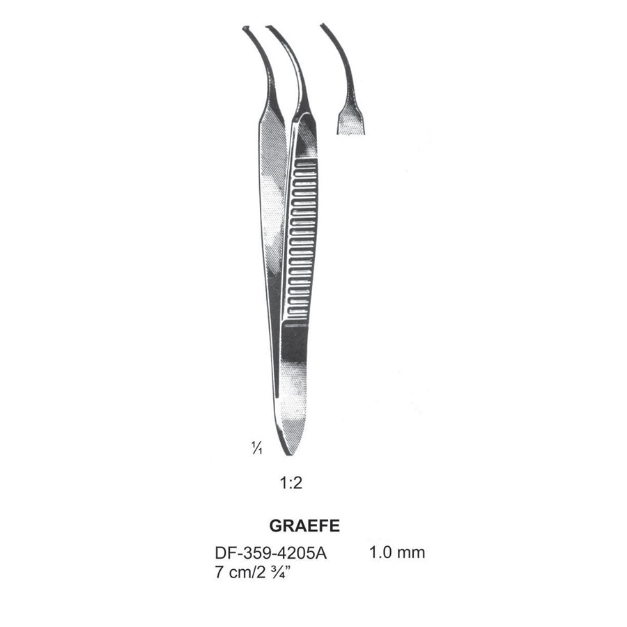 Graefe Iris Forceps, 7Cm, Curved, 1X2 Teeth, Dia 1.0mm  (DF-359-4205A) by Dr. Frigz