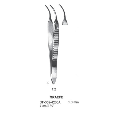 Graefe Iris Forceps, 7Cm, Curved, 1X2 Teeth, Dia 1.0mm  (DF-359-4205A)