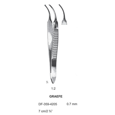 Graefe Iris Forceps, 7Cm, Curved, 1X2 Teeth, Dia 0.7mm  (DF-359-4205)