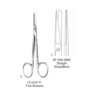 Fine Operating Scissors, Straight, Sharp-Blunt, 12cm (DF-35A-496A)