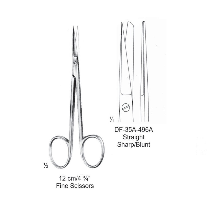 Fine Operating Scissors, Straight, Sharp-Blunt, 12cm (DF-35A-496A) by Dr. Frigz