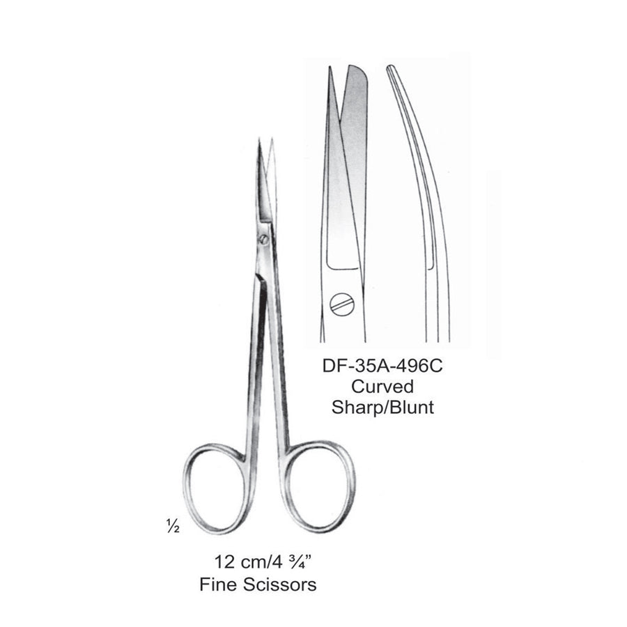 Fine Operating Scissors, Curved, Sharp-Blunt, 12cm (DF-35A-496C) by Dr. Frigz