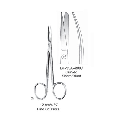 Fine Operating Scissors, Curved, Sharp-Blunt, 12cm (DF-35A-496C)