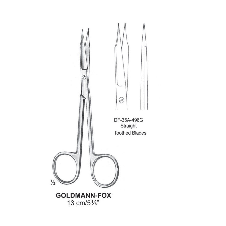 Goldman-Fox Fine Operating Scissors, Straight, Toothed Blades, 13cm  (DF-35A-496G) by Dr. Frigz