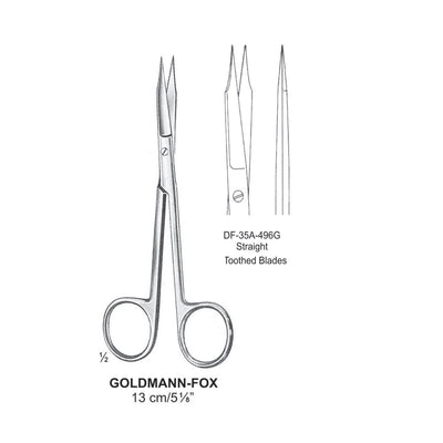 Goldman-Fox Fine Operating Scissors, Straight, Toothed Blades, 13cm  (DF-35A-496G)