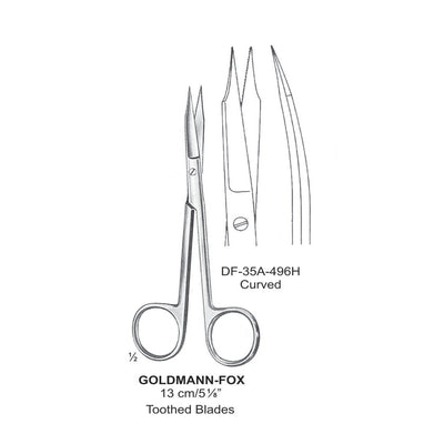 Goldman-Fox Fine Operating Scissors, Curved, Toothed Blades, 13cm  (DF-35A-496H) by Dr. Frigz