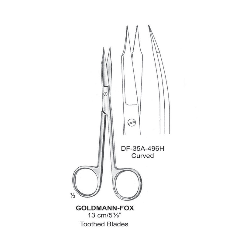 Goldman-Fox Fine Operating Scissors, Curved, Toothed Blades, 13cm  (DF-35A-496H) by Dr. Frigz