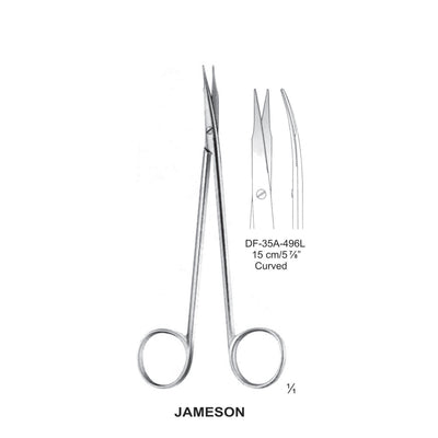 Jameson Fine Operating Scissors, Curved, One Toothed Blade, 15cm  (DF-35A-496L)