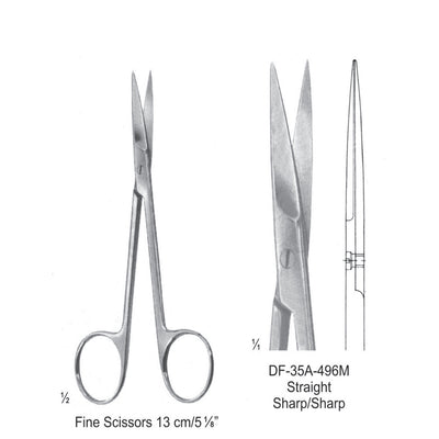 Fine Operating Scissors, Straight, Sharp-Sharp, 13cm  (DF-35A-496M)
