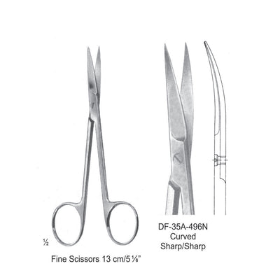 Fine Operating Scissors, Curved, Sharp-Sharp, 13cm  (DF-35A-496N)