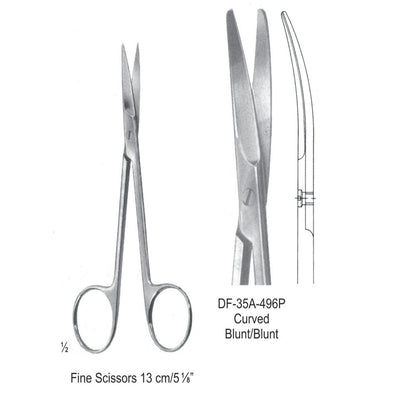 Fine Operating Scissors, Curved, Blunt-Blunt, 13cm  (DF-35A-496P)
