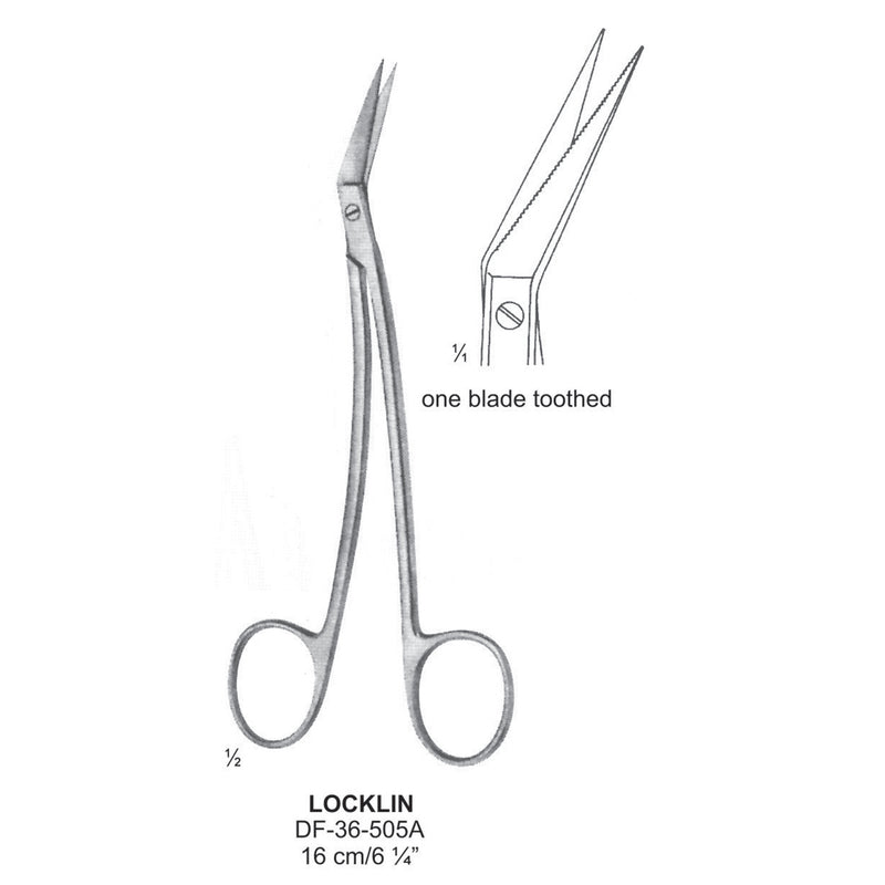 Locklin Fine Operating Scissors, One Blade Toothed, 16cm  (DF-36-505A) by Dr. Frigz