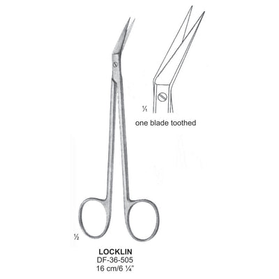 Locklin Fine Operating Scissors, One Blade Toothed, 16cm  (DF-36-505)