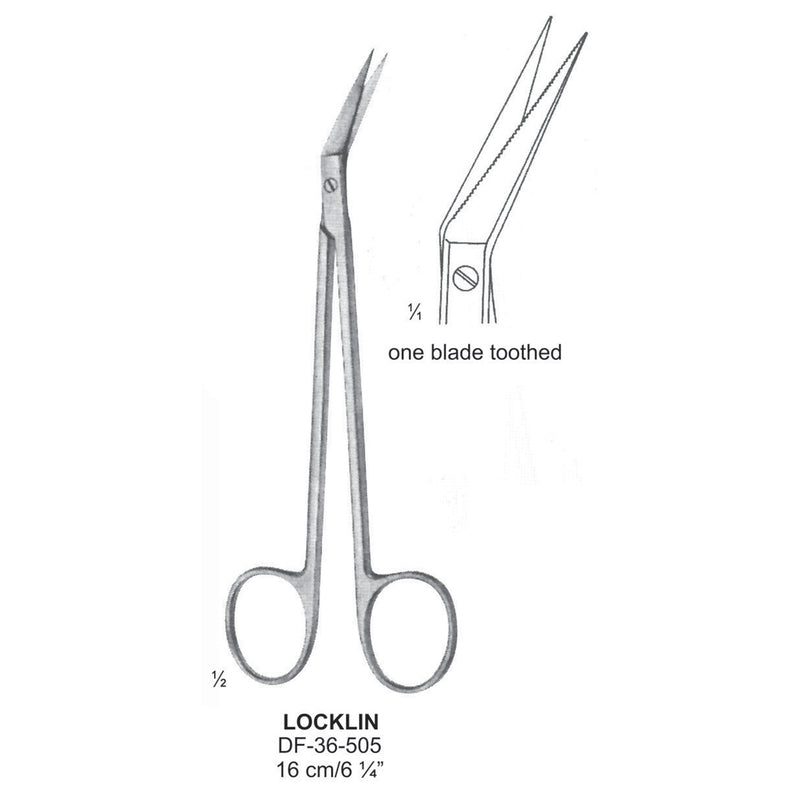 Locklin Fine Operating Scissors, One Blade Toothed, 16cm  (DF-36-505) by Dr. Frigz