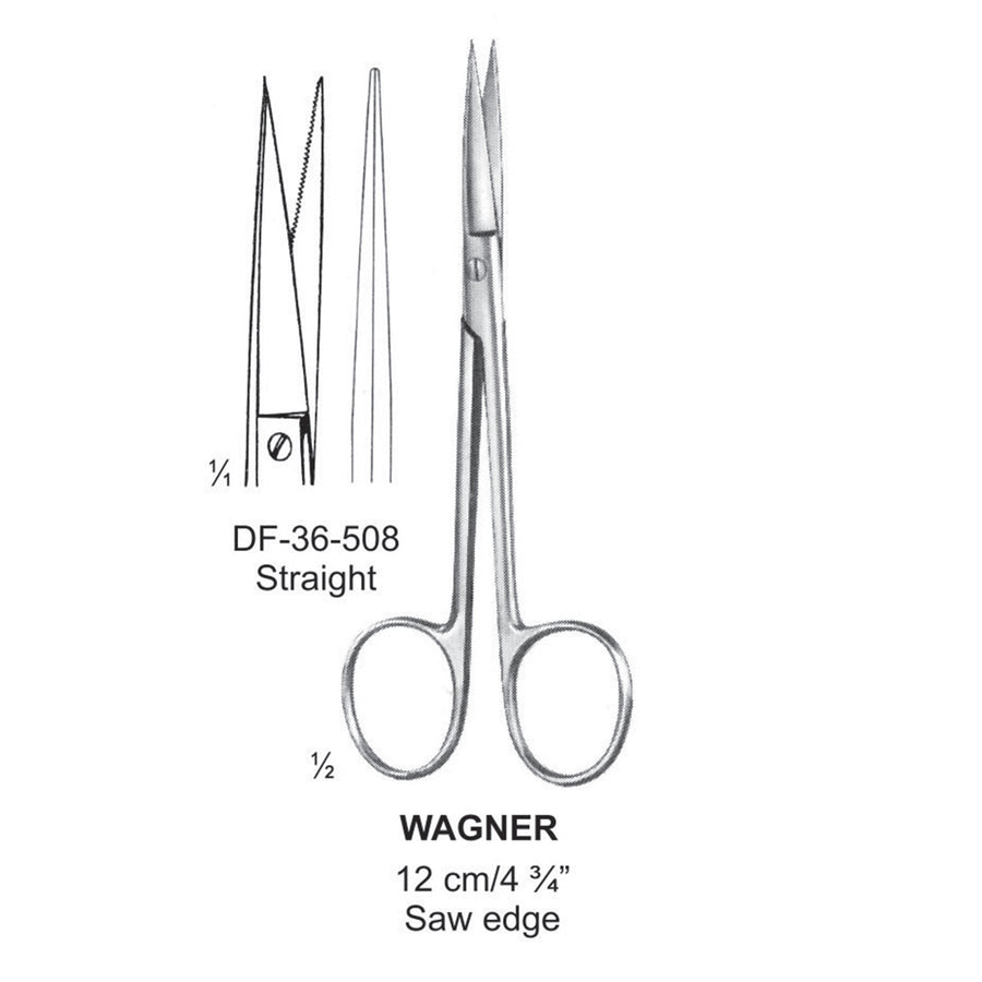 Wagner Fine Operating Scissors, Straight, Saw Edge, 12cm  (DF-36-508) by Dr. Frigz