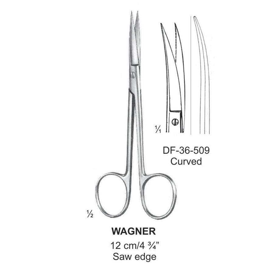 Wagner Fine Operating Scissors, Curved, Saw Edge, 12cm  (DF-36-509) by Dr. Frigz