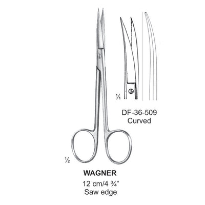 Wagner Fine Operating Scissors, Curved, Saw Edge, 12cm  (DF-36-509) by Dr. Frigz