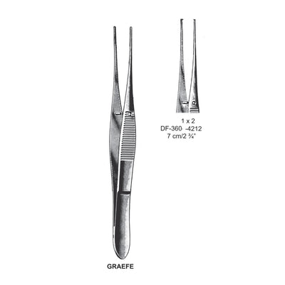 Graefe Iris Forceps, Straight, 1X2 Teeth, 7 cm  (DF-360-4212)