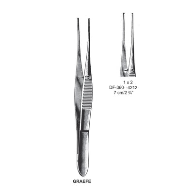 Graefe Iris Forceps, Straight, 1X2 Teeth, 7 cm  (DF-360-4212)