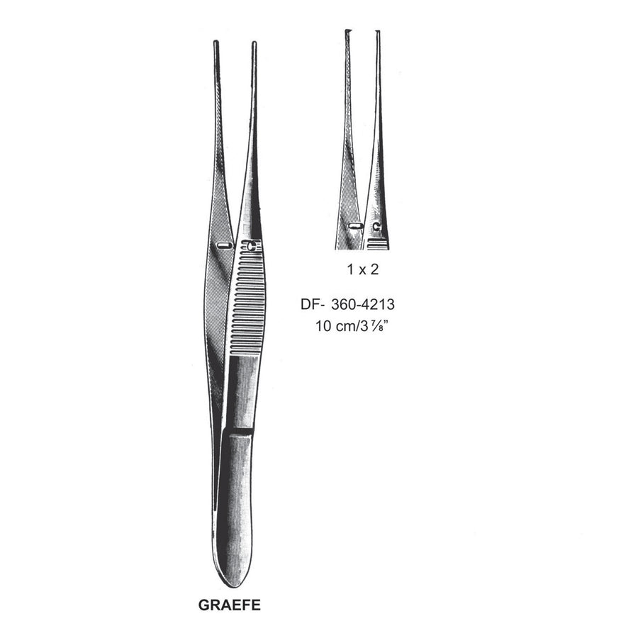 Graefe Iris Forceps, Straight, 1X2 Teeth, 10 cm  (DF-360-4213) by Dr. Frigz