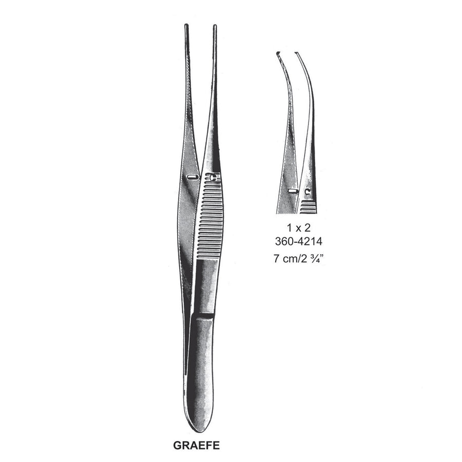 Graefe Iris Forceps, Curved, 1X2 Teeth, 7 cm  (DF-360-4214) by Dr. Frigz