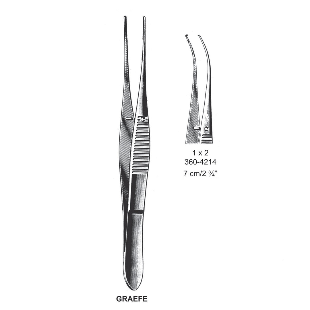 Graefe Iris Forceps, Curved, 1X2 Teeth, 7 cm  (DF-360-4214) by Dr. Frigz