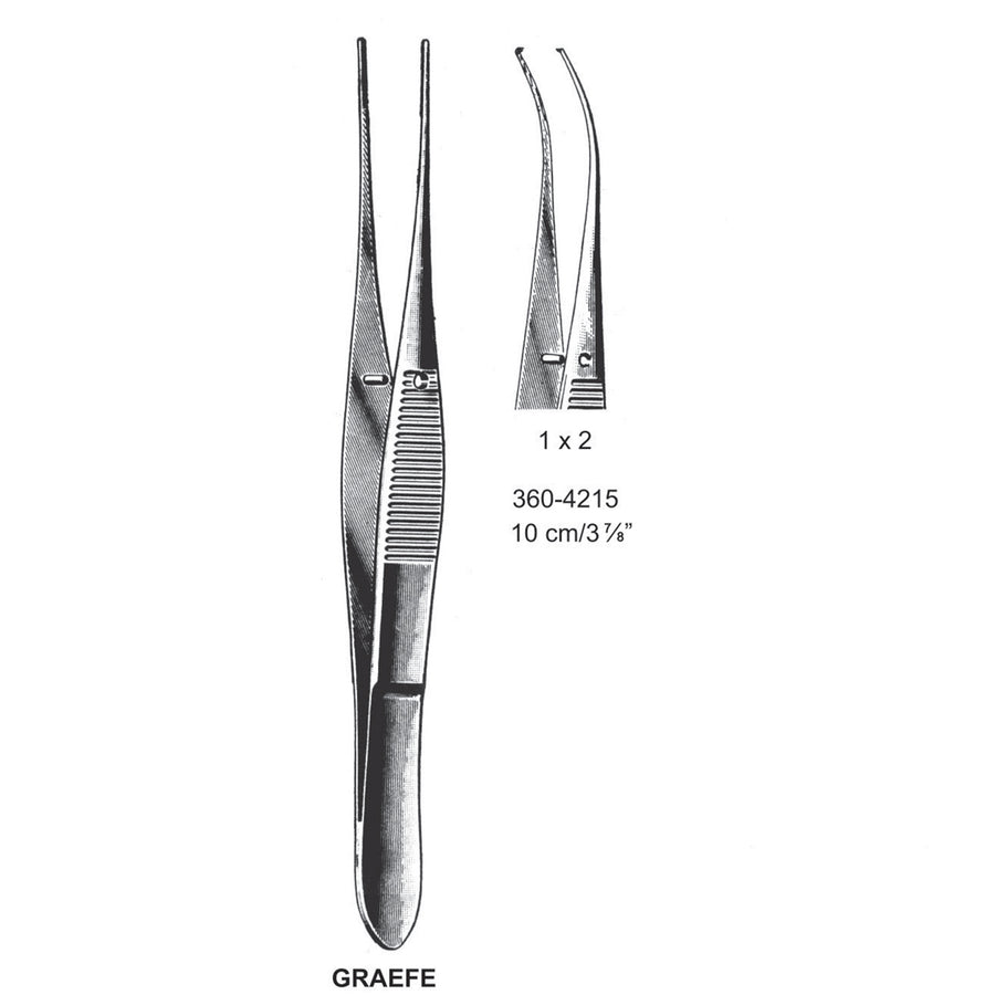 Graefe Iris Forceps, Curved, 1X2 Teeth, 10 cm  (DF-360-4215) by Dr. Frigz