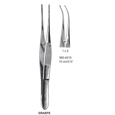 Graefe Iris Forceps, Curved, 1X2 Teeth, 10 cm  (DF-360-4215)