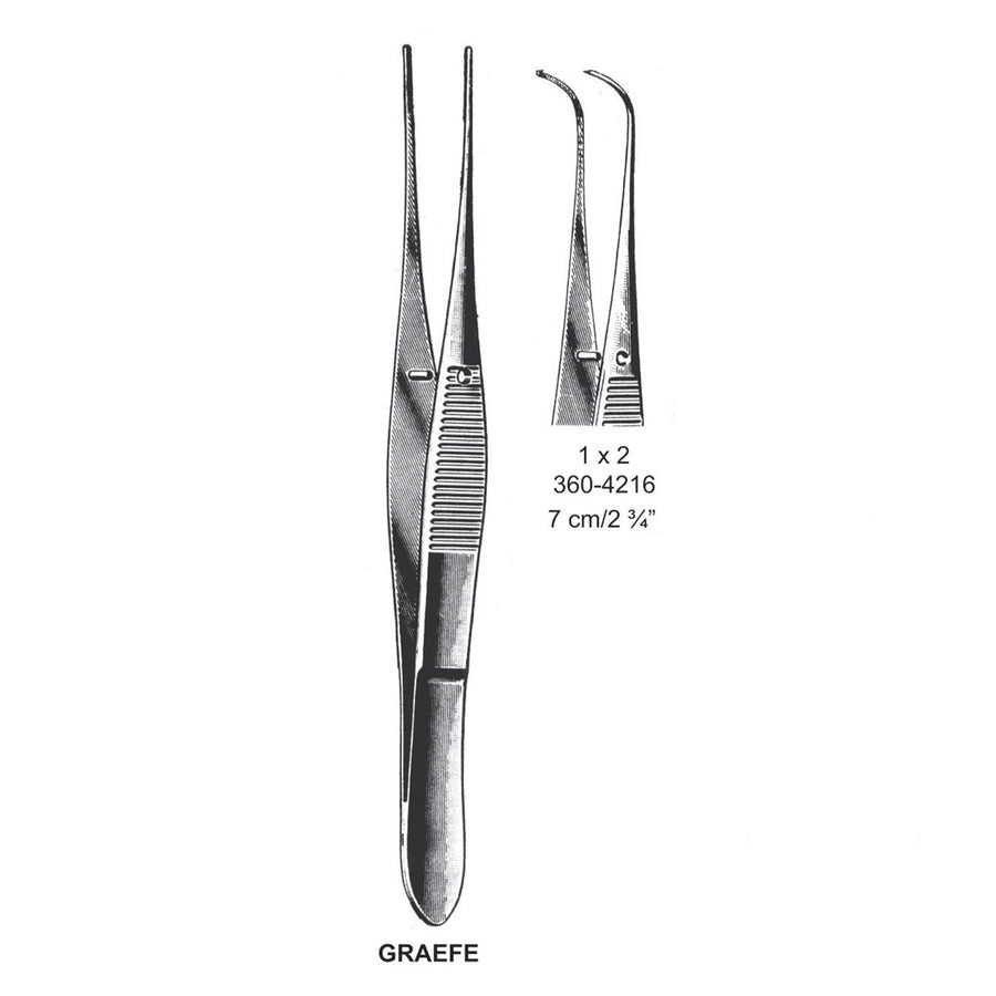 Graefe Iris Forceps, Angled, 1X2 Teeth, 7 cm  (DF-360-4216) by Dr. Frigz