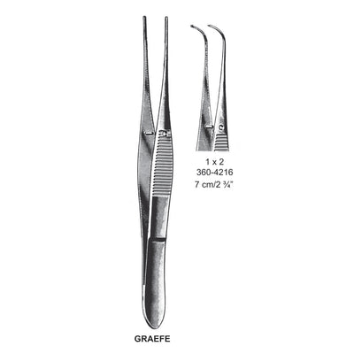 Graefe Iris Forceps, Angled, 1X2 Teeth, 7 cm  (DF-360-4216)