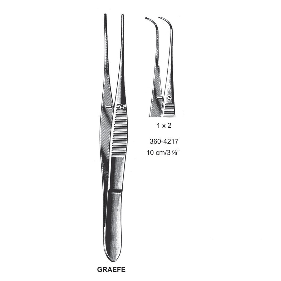 Graefe Iris Forceps, Angled, 1X2 Teeth, 10 cm  (DF-360-4217) by Dr. Frigz