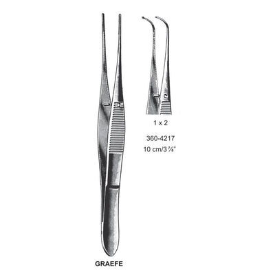 Graefe Iris Forceps, Angled, 1X2 Teeth, 10 cm  (DF-360-4217)