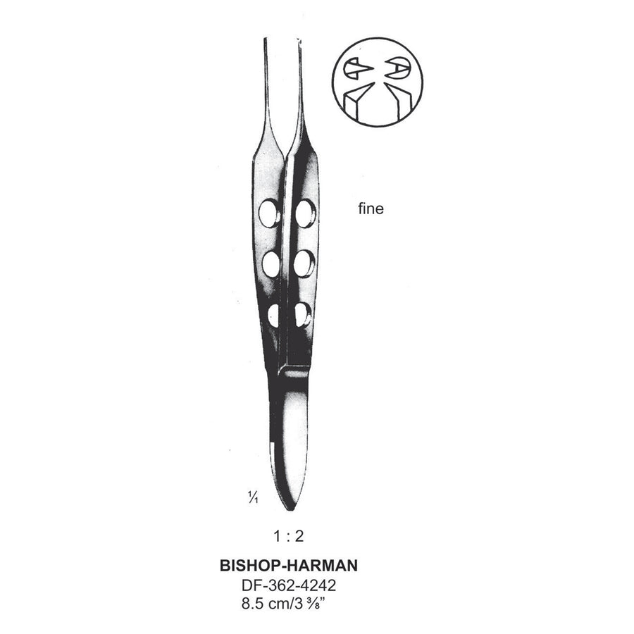 Bishop-Harman Iris Forceps Fine 1X2Teeth, 8.5cm  (DF-362-4242) by Dr. Frigz