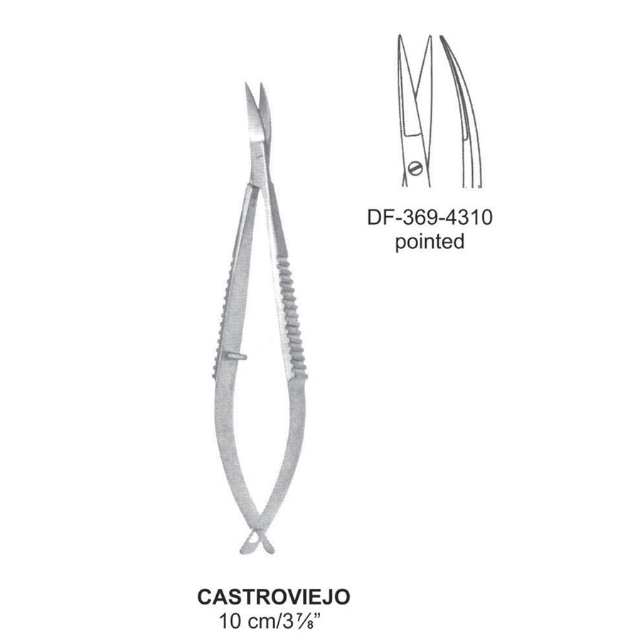 Castroviejo Micro Scissors, Curved, Pointed, 10cm  (DF-369-4310) by Dr. Frigz